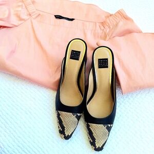 White House Black Market Embossed Leather Mule Heels - Size 7M